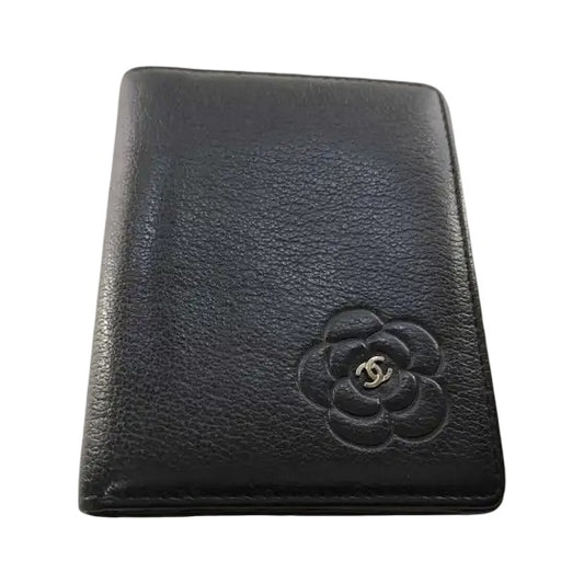 Chanel Camellia Card Case Studded Camellia Lambskin, Black, Calfskin, Card Holder