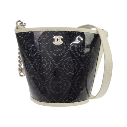 Chanel Camellia Coco Bucket Printed PVC, Black, Leather, Shoulder Bag