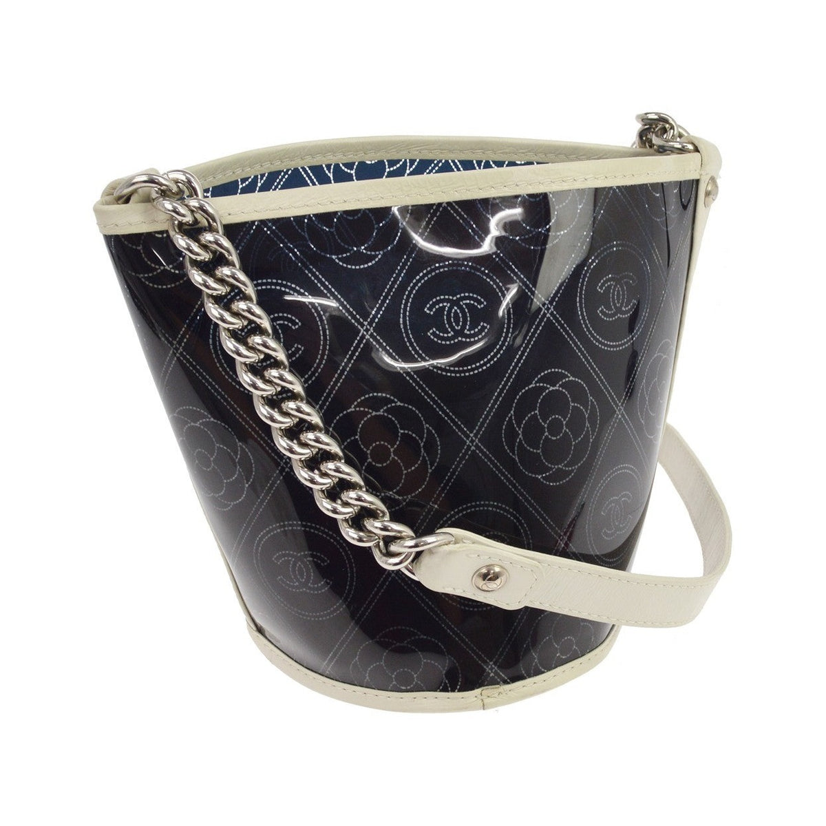 Chanel Camellia Coco Bucket Printed PVC, Black, Leather, Shoulder Bag