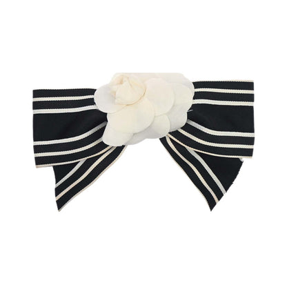 Chanel Camellia Hair Barrette Satin, Black, Satin, Head Accessory