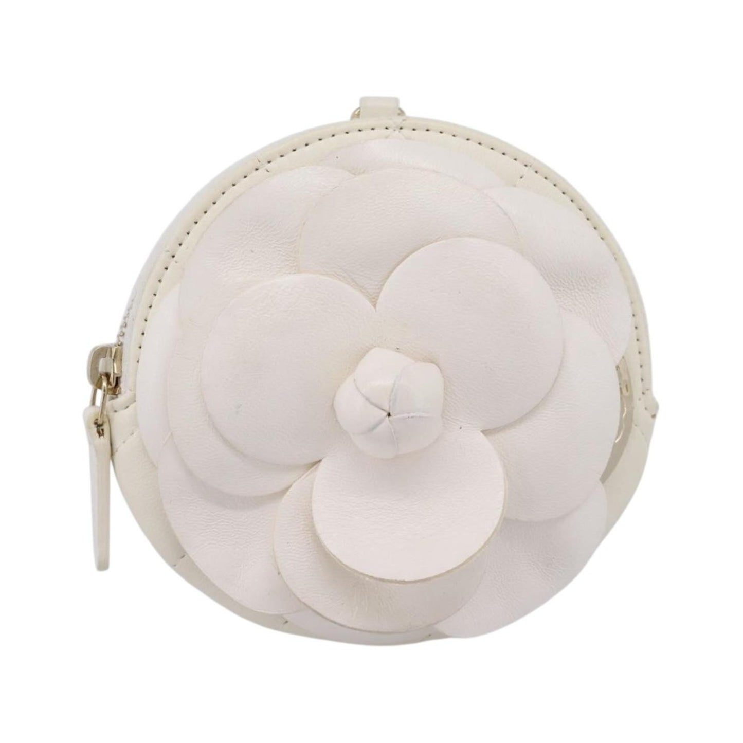 Chanel Camellia Round Clutch with Chain Lambskin, White, Leather, Clutch