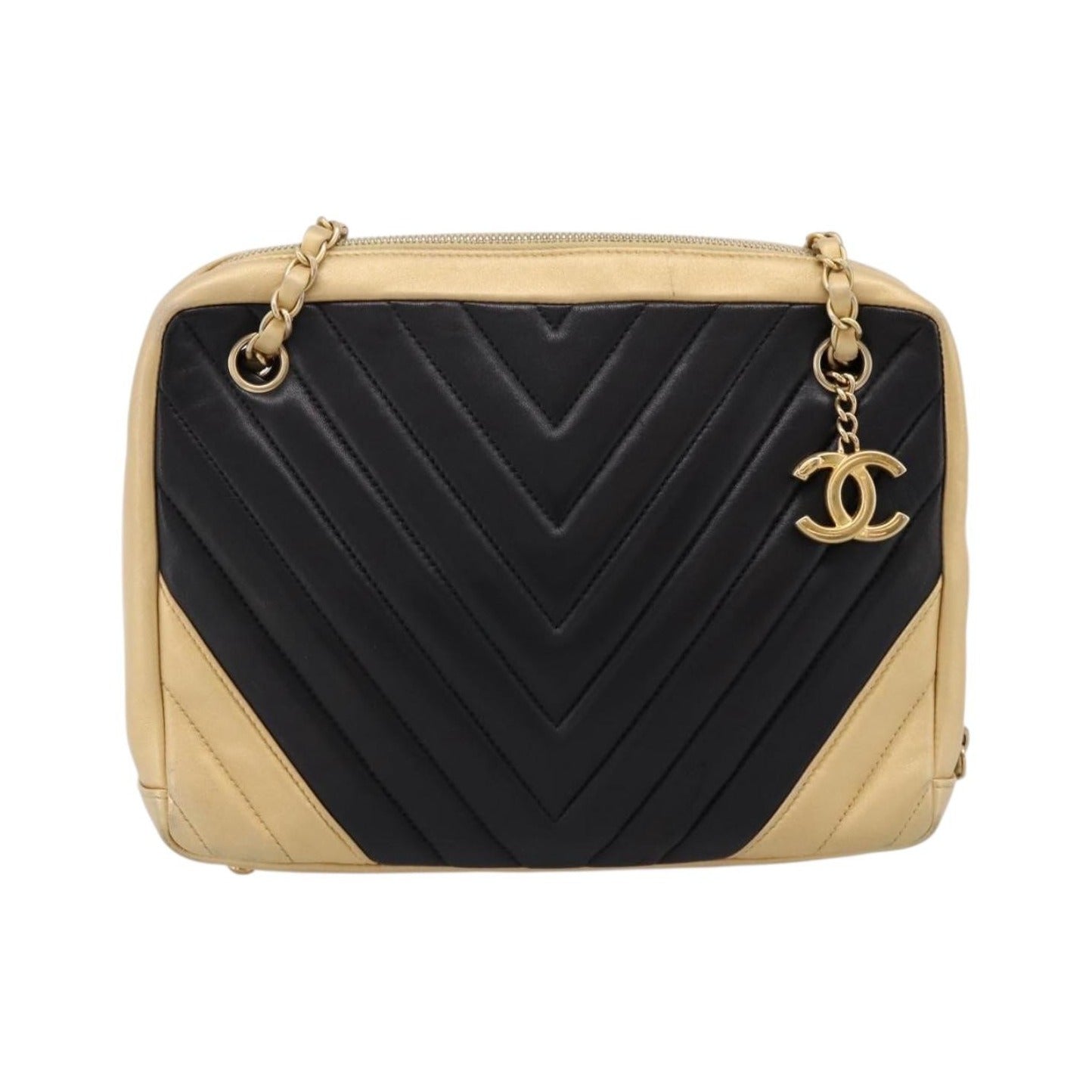 Chanel Camera Chevron Lambskin, Beige, Leather, Shoulder Bag