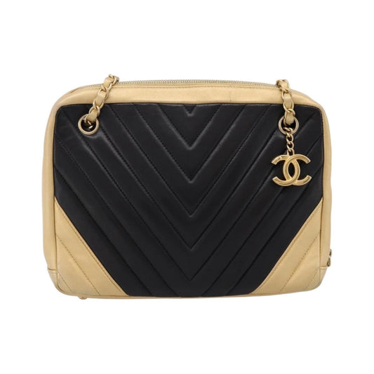 Chanel Camera Chevron Lambskin, Beige, Leather, Shoulder Bag