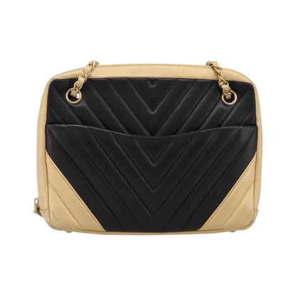 Chanel Camera Chevron Lambskin, Beige, Leather, Shoulder Bag