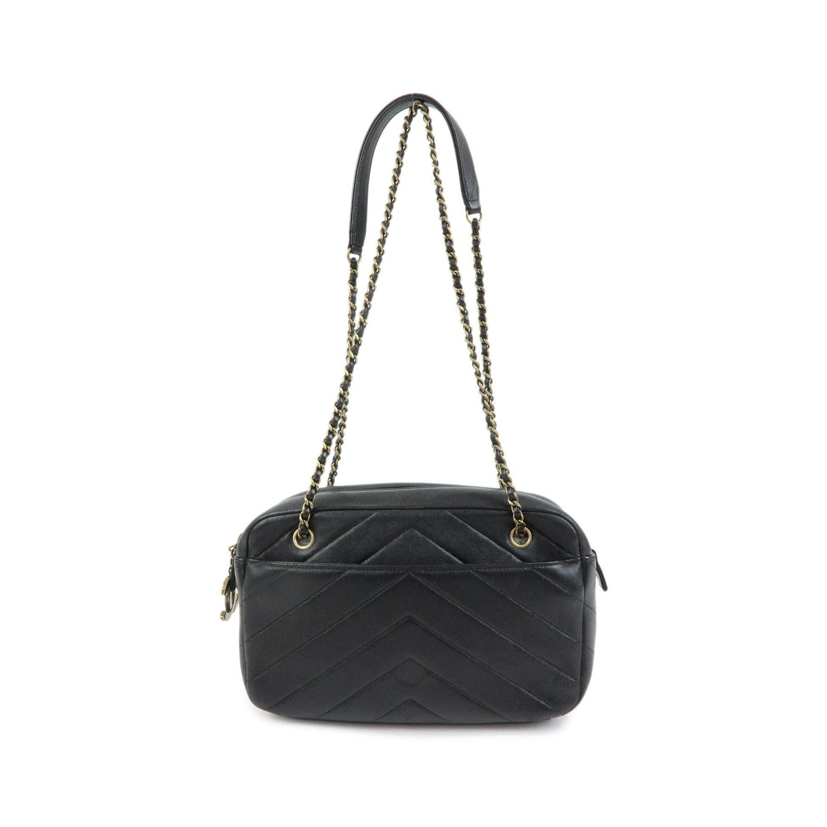 Chanel Camera Chevron Lambskin, Black, Leather, Handbag