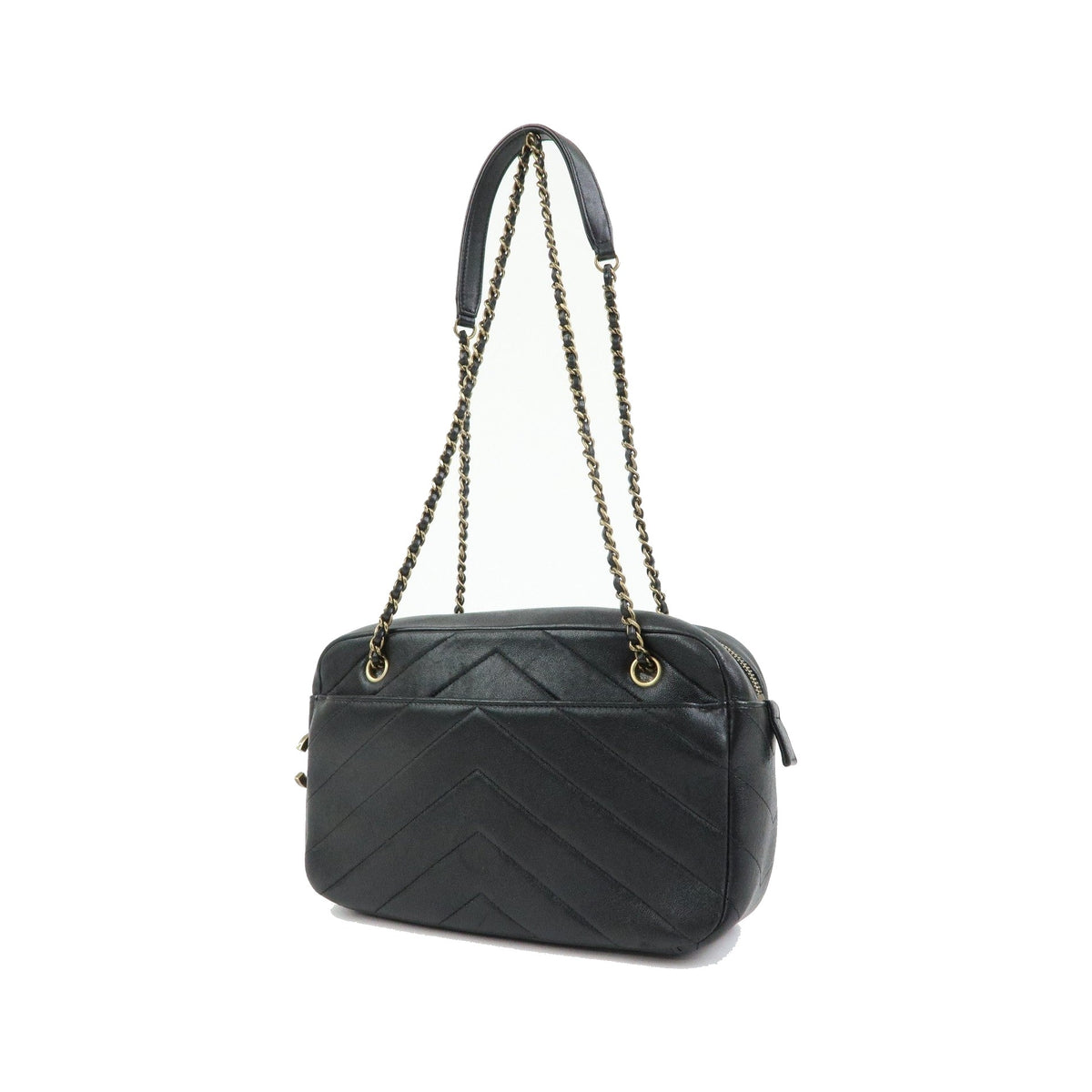 Chanel Camera Chevron Lambskin, Black, Leather, Handbag