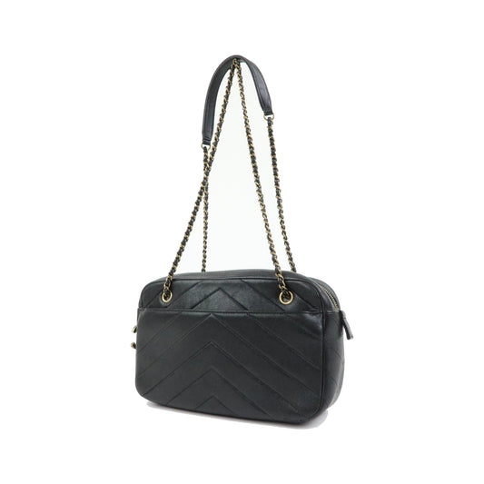 Chanel Camera Chevron Lambskin, Black, Leather, Handbag