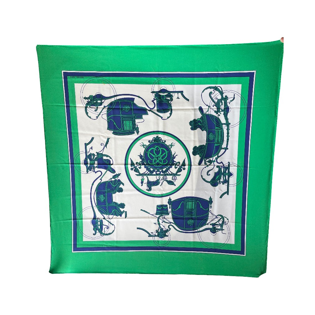 Chanel Carré 90 Silk, Green, Silk, Scarf