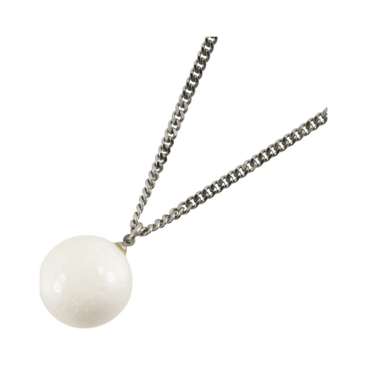 Chanel CC Ball Drop Pendant Metal, Silver, Metal, Necklace