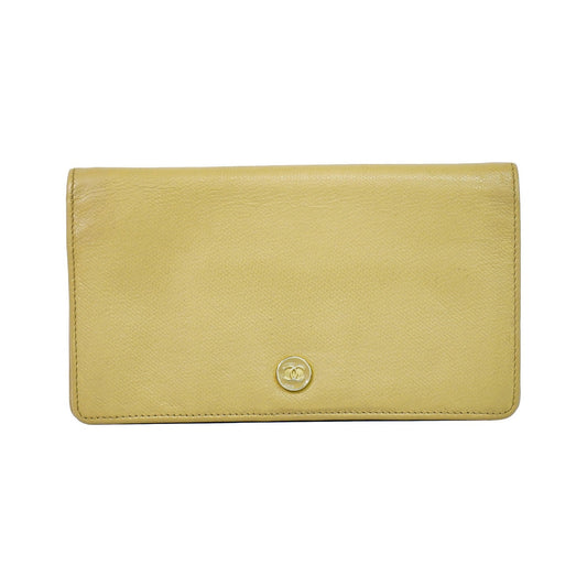Chanel CC bifold wallet leather, Beige, Leather, Wallet