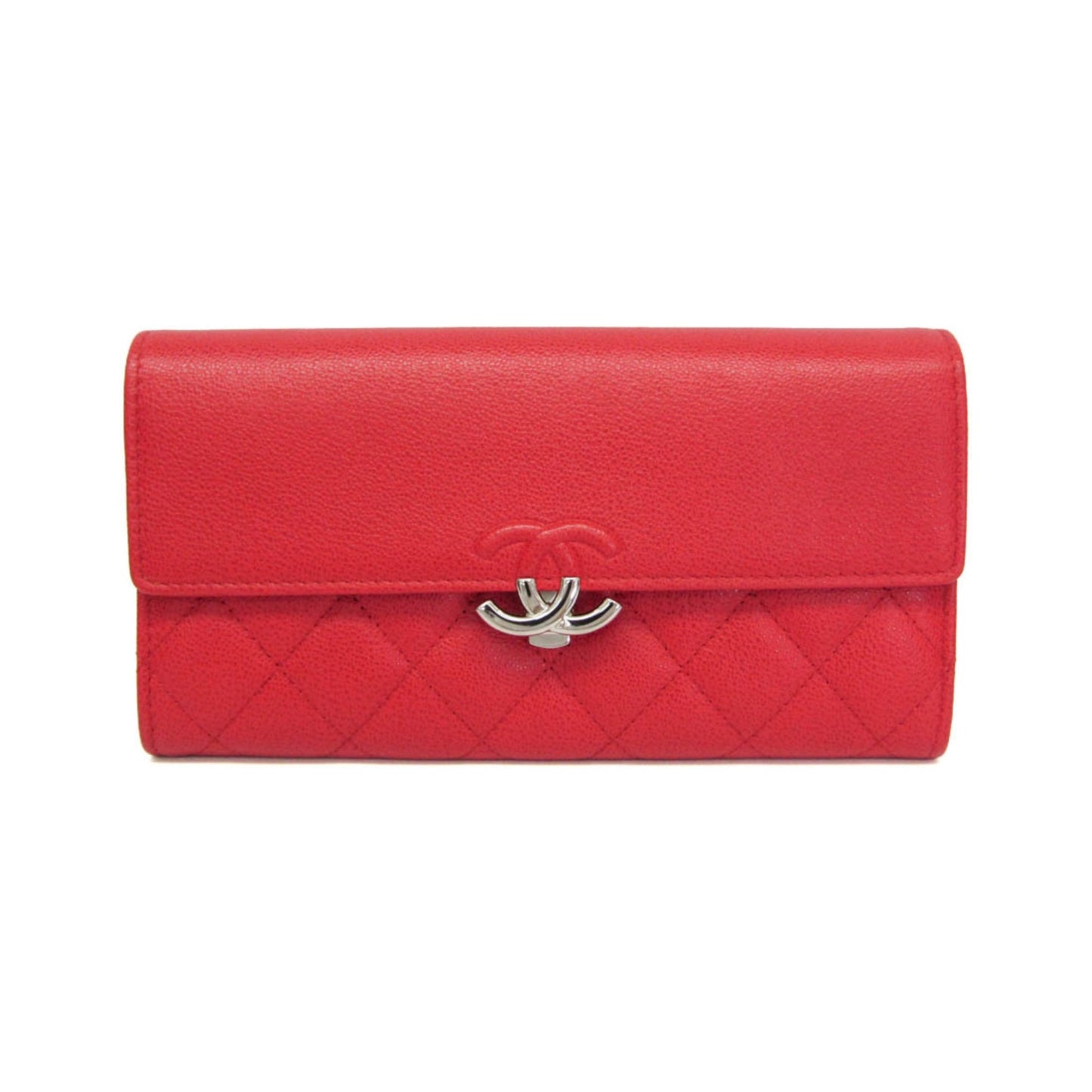 Chanel CC Box Gusset Flap Quilted Calfskin, Red, Leather, Wallet