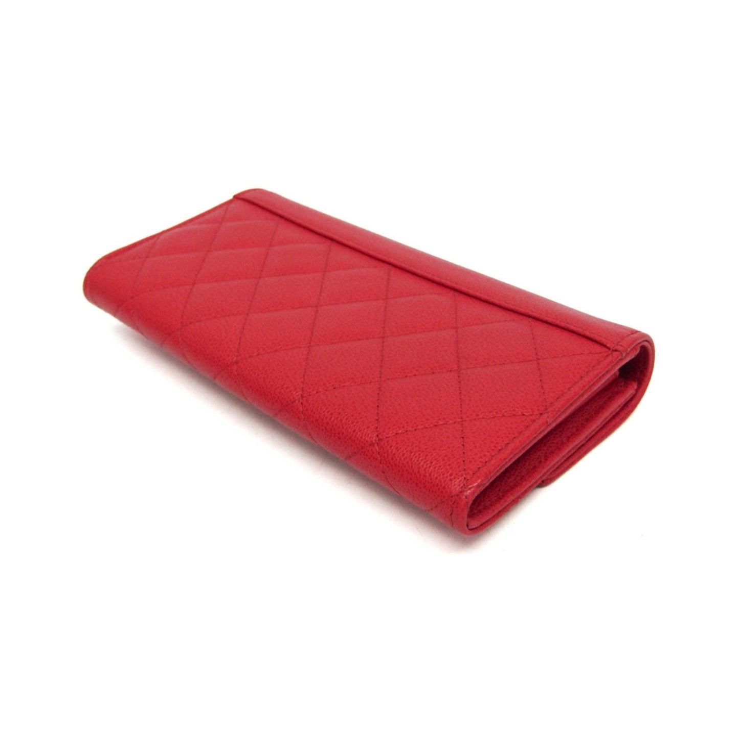 Chanel CC Box Gusset Flap Quilted Calfskin, Red, Leather, Wallet