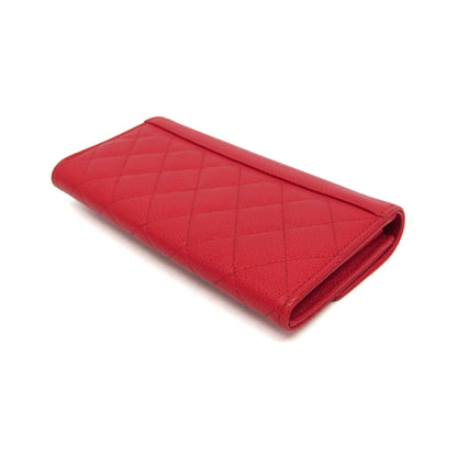 Chanel CC Box Gusset Flap Quilted Calfskin, Red, Leather, Wallet