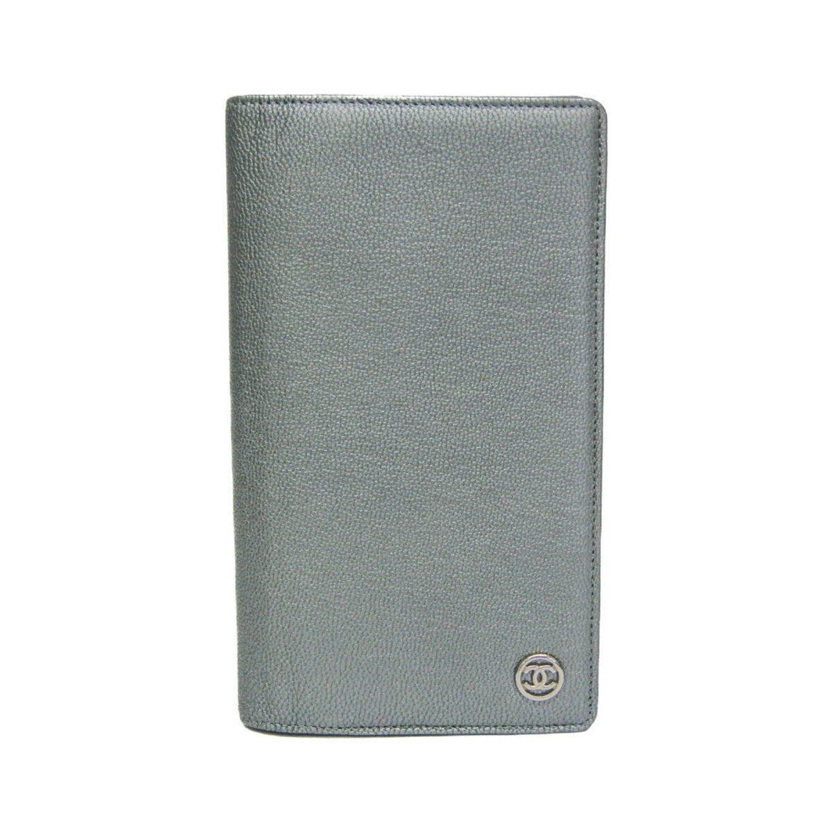 Chanel CC Button Bi-Fold Card Case Leather, Silver, Leather, Card Holder