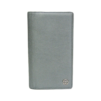 Chanel CC Button Bi-Fold Card Case Leather, Silver, Leather, Card Holder