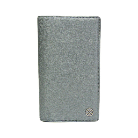 Chanel CC Button Bi-Fold Card Case Leather, Silver, Leather, Card Holder