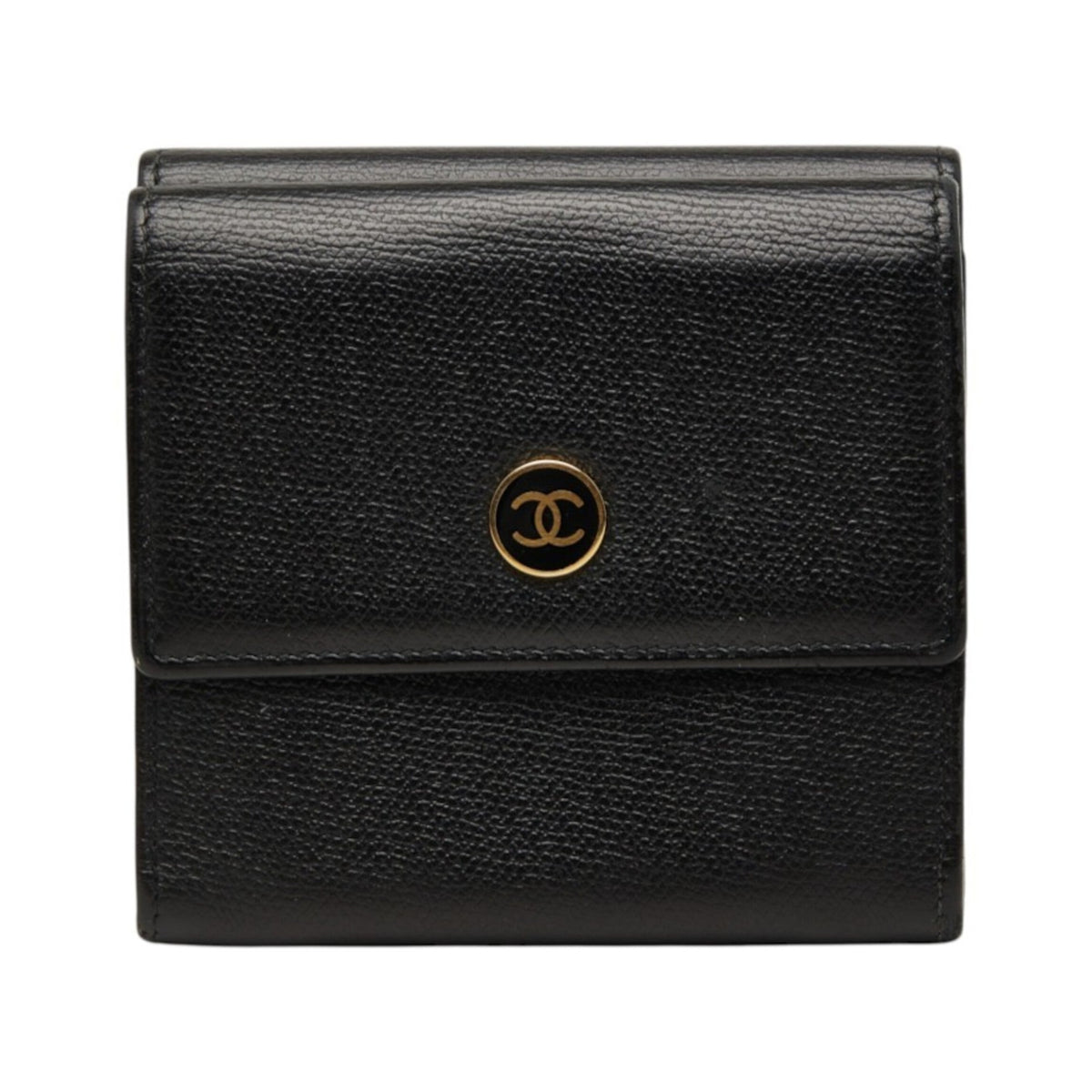 Chanel CC Button Bi-Fold Leather, Black, Leather, Wallet