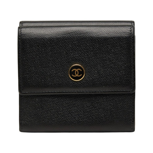 Chanel CC Button Bi-Fold Leather, Black, Leather, Wallet