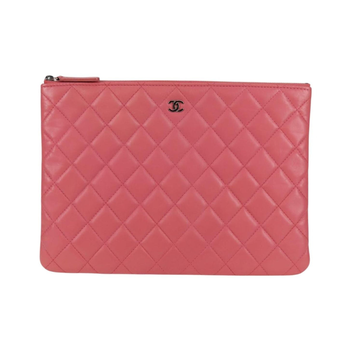 Chanel CC Casino O Case Clutch Quilted Lambskin, Pink, Leather, Clutch