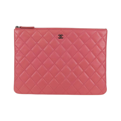 Chanel CC Casino O Case Clutch Quilted Lambskin, Pink, Leather, Clutch