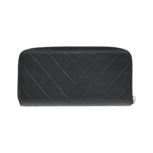 Chanel CC Charm Zip Around Quilted Lambskin, Black, Leather, Wallet