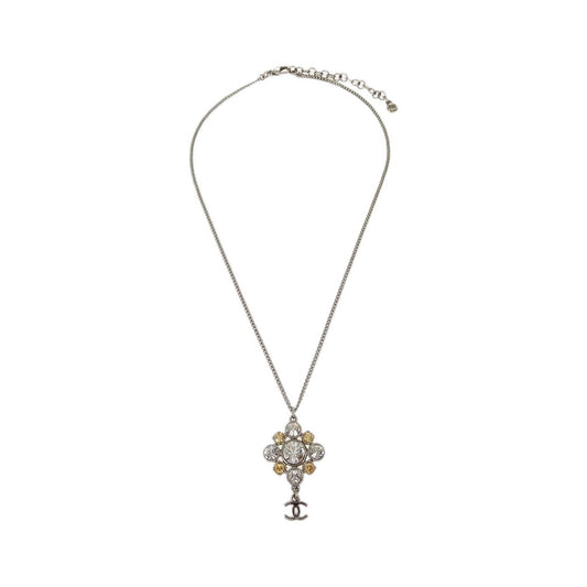 Chanel CC Cluster Drop Pendant Metal with Crystals, Silver, Silver Plated, Necklace