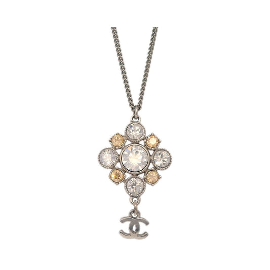 Chanel CC Cluster Drop Pendant Metal with Crystals, Silver, Silver Plated, Necklace