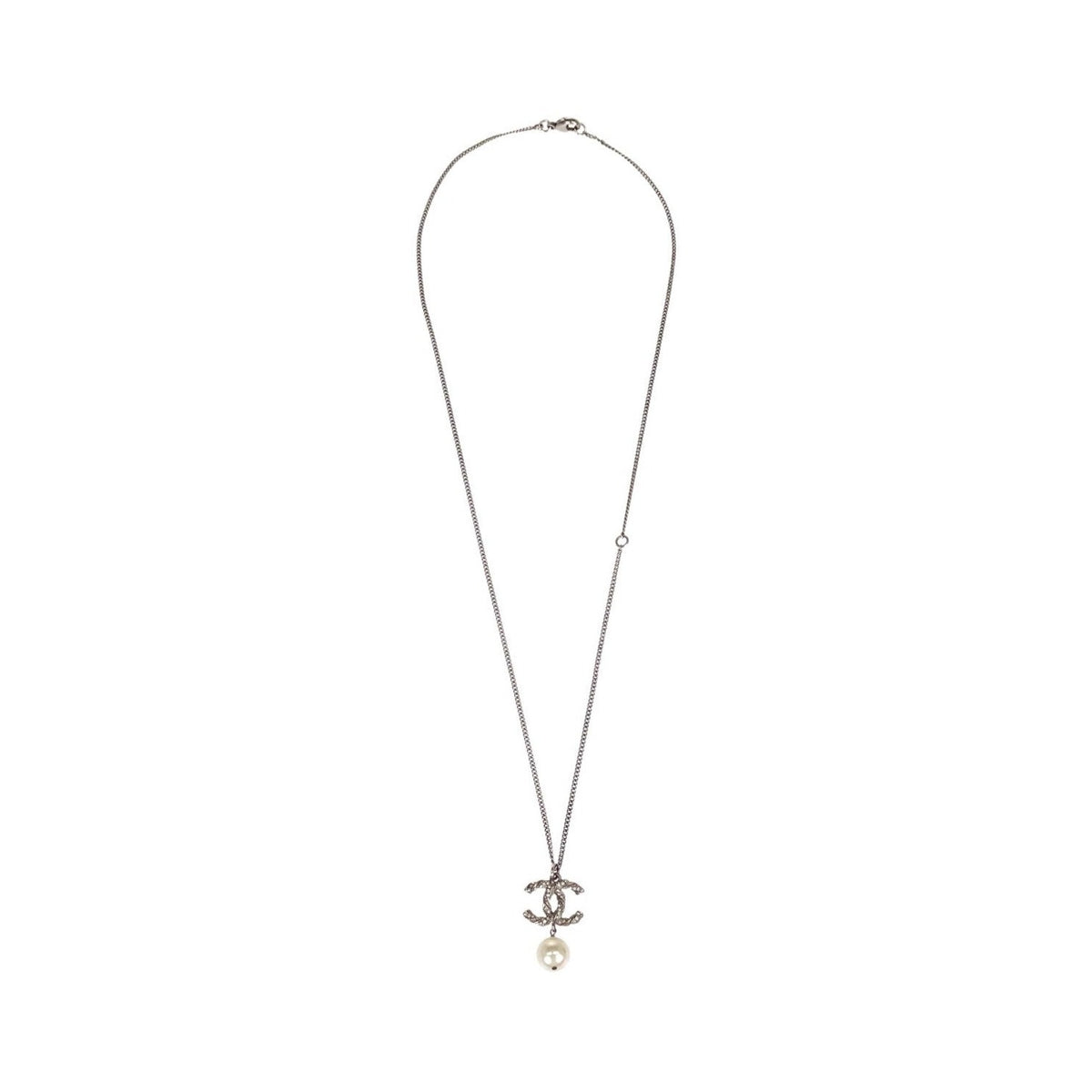 Chanel CC Drop Pendant Metal with Enamel and Glass, Gold, Gold Plated, Necklace