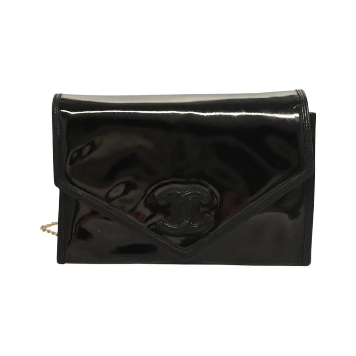 Chanel CC Envelope Flap Patent Leather, Black, Patent Leather, Clutch