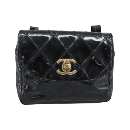 Chanel CC Flap Belt Quilted Lambskin, Black, Patent Leather, Clutch