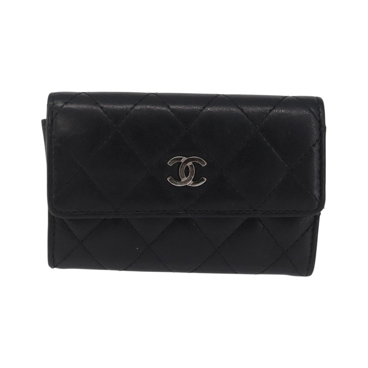 Chanel CC Flap Card Case Quilted Lambskin, Black, Leather, Card Holder