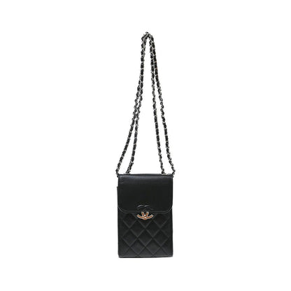 Chanel CC Flap Phone Holder Quilted Caviar, Black, Leather, Shoulder Bag