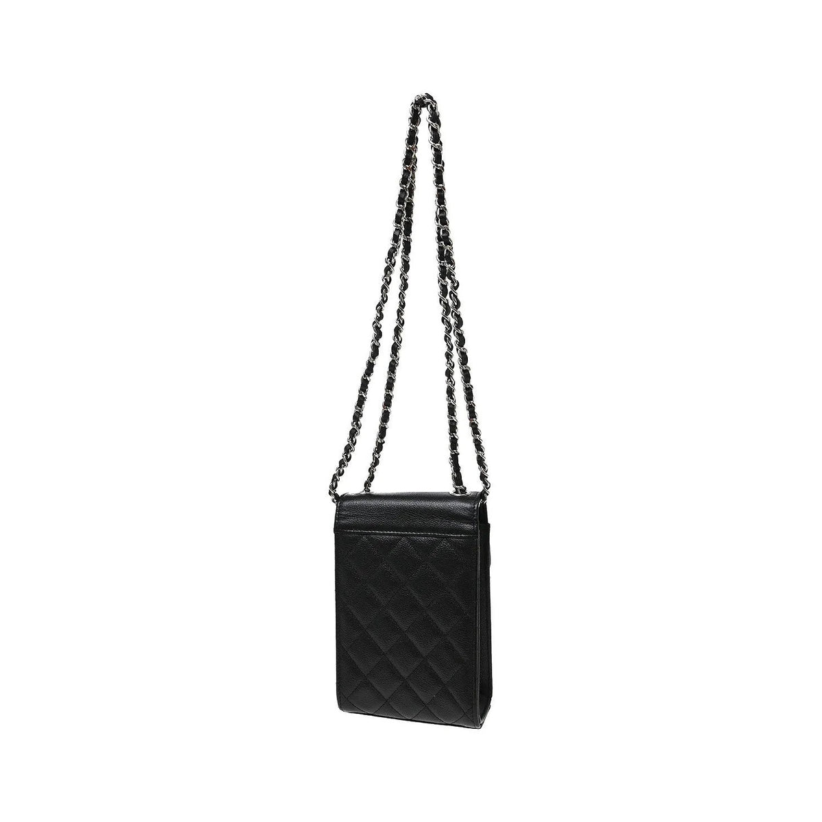 Chanel CC Flap Phone Holder Quilted Caviar, Black, Leather, Shoulder Bag