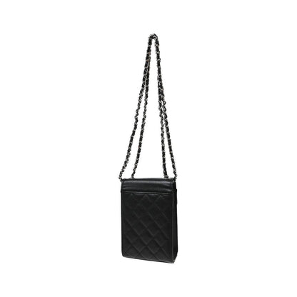 Chanel CC Flap Phone Holder Quilted Caviar, Black, Leather, Shoulder Bag