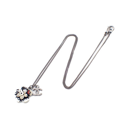 Chanel CC Flower Ladybug Silver Plated and Acrylic, Silver, Metal, Necklace