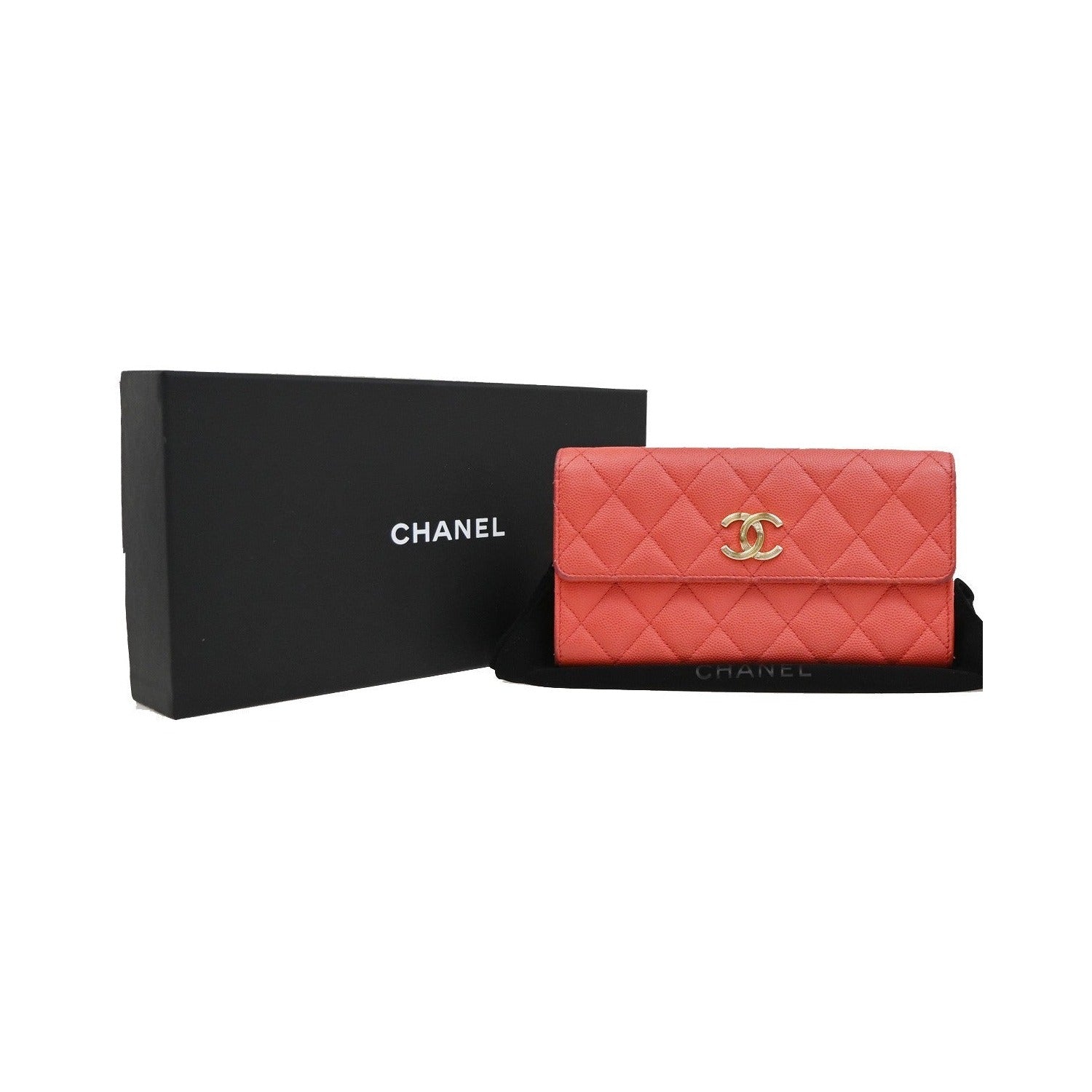 Chanel CC French Flap Quilted Calfskin, Red, Leather, Wallet