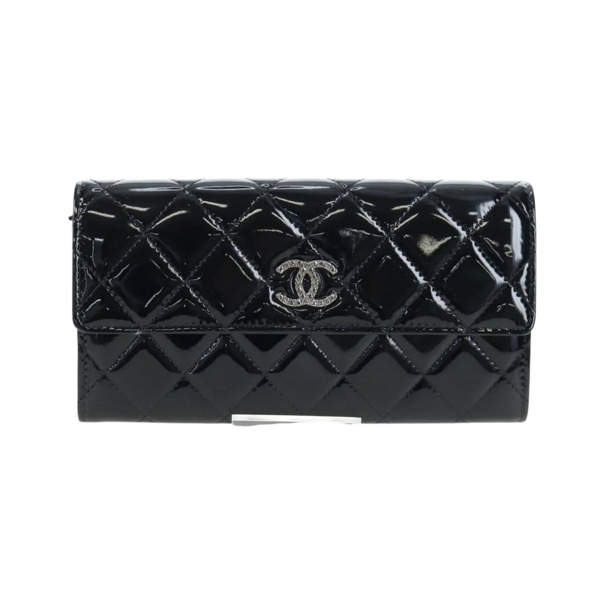 Chanel CC French Flap Quilted Patent Leather, Black, Patent Leather, Wallet