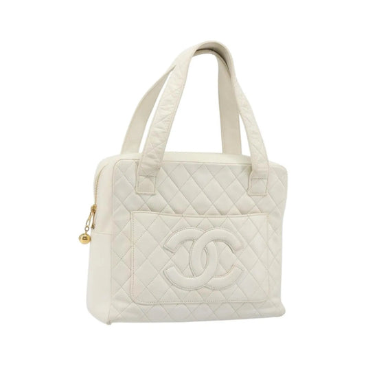 Chanel CC handbag Leather, White, Canvas, Handbag