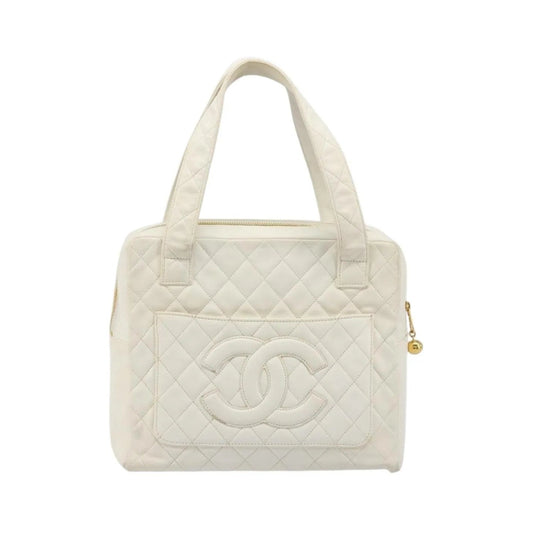 Chanel CC handbag Leather, White, Canvas, Handbag