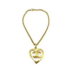 Chanel CC Heart Pendant Metal, Gold, Gold Plated, Necklace