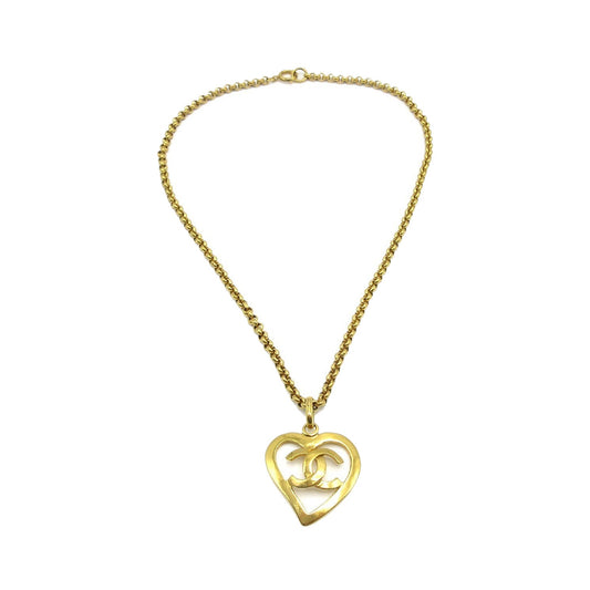 Chanel CC Heart Pendant Metal, Gold, Gold Plated, Necklace