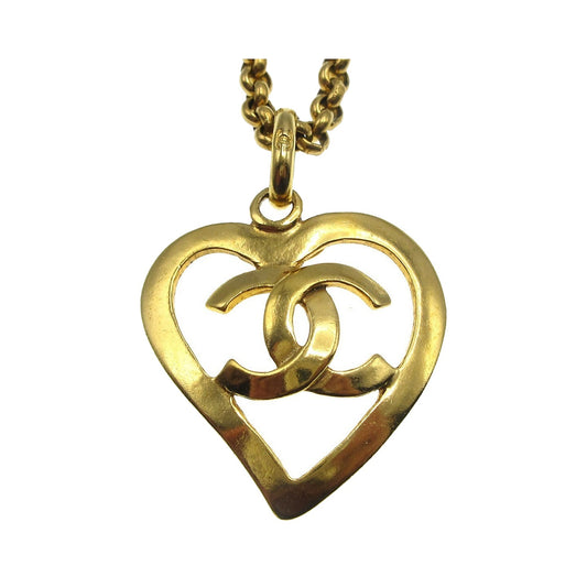 Chanel CC Heart Pendant Metal, Gold, Gold Plated, Necklace