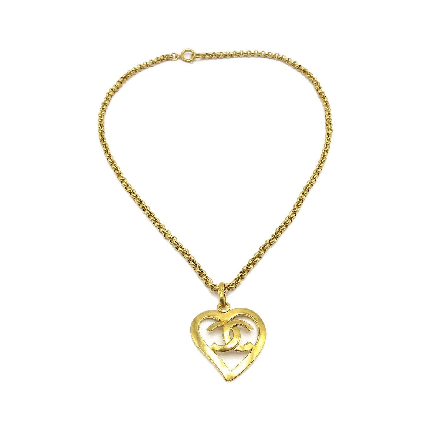 Chanel CC Heart Pendant Metal, Gold, Gold Plated, Necklace