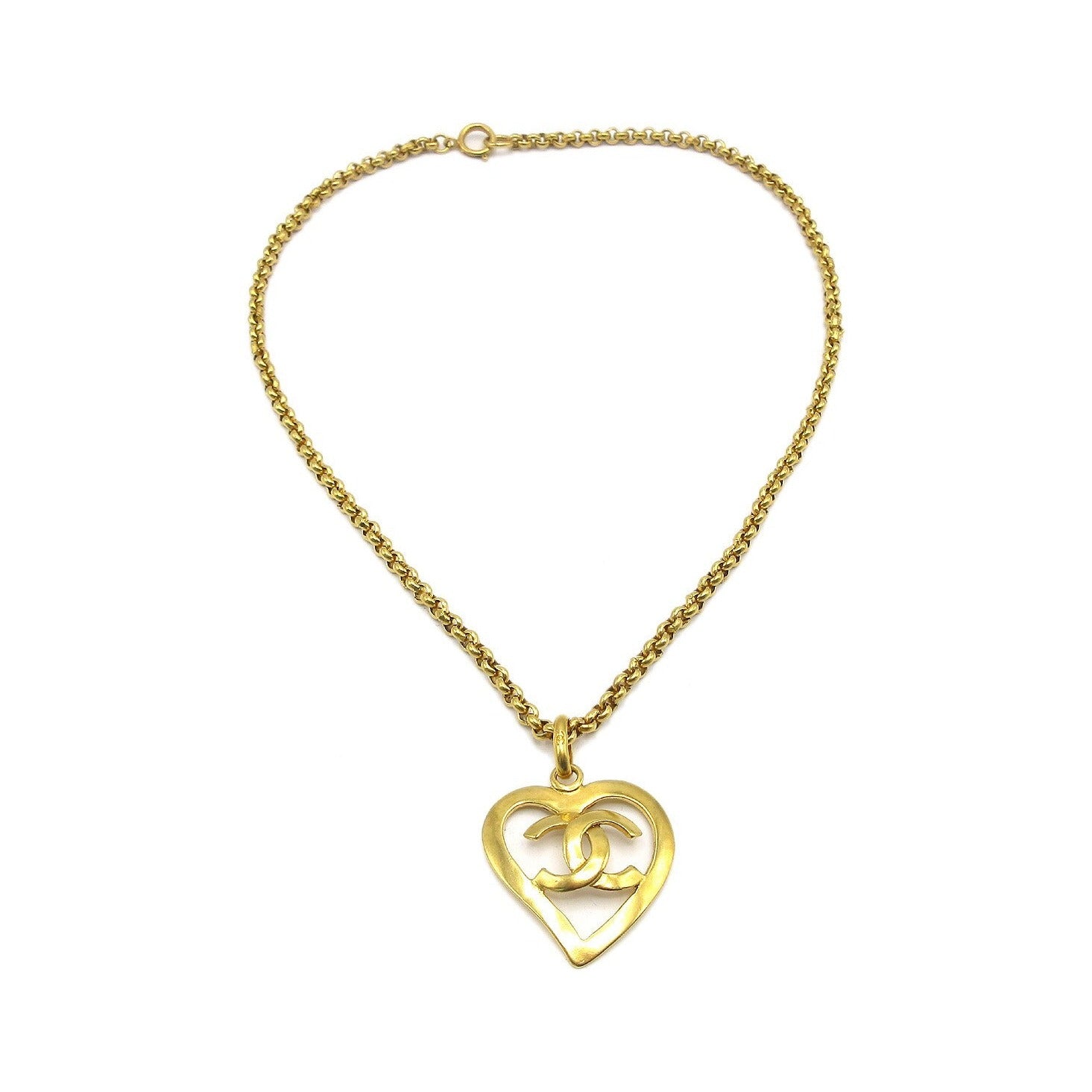Chanel CC Heart Pendant Metal, Gold, Gold Plated, Necklace