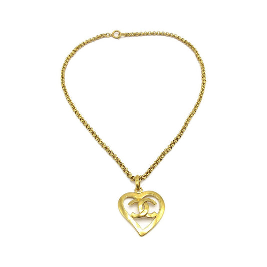 Chanel CC Heart Pendant Metal, Gold, Gold Plated, Necklace