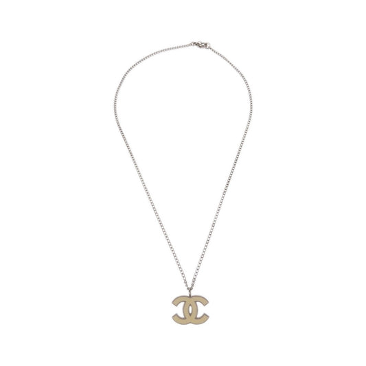 Chanel CC Logo Pendant Metal, Silver, Silver Plated, Necklace