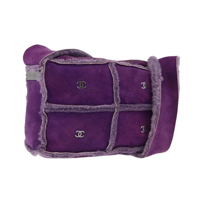 Chanel CC Logo Shearling and Suede, Purple, Suede, Shoulder Bag