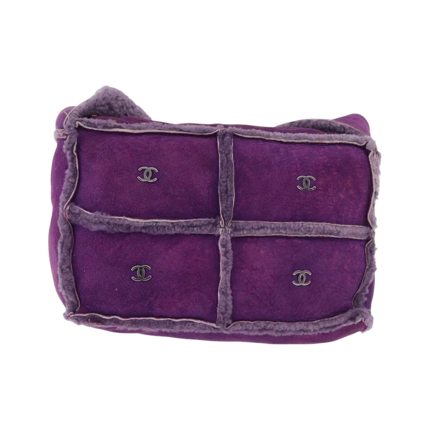 Chanel CC Logo Shearling and Suede, Purple, Suede, Shoulder Bag