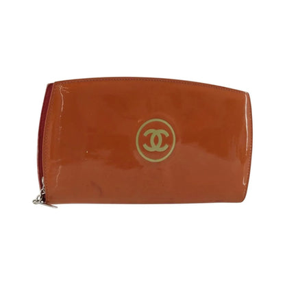 Chanel CC Logo Zip Around Patent, Orange, Patent Leather, Wallet