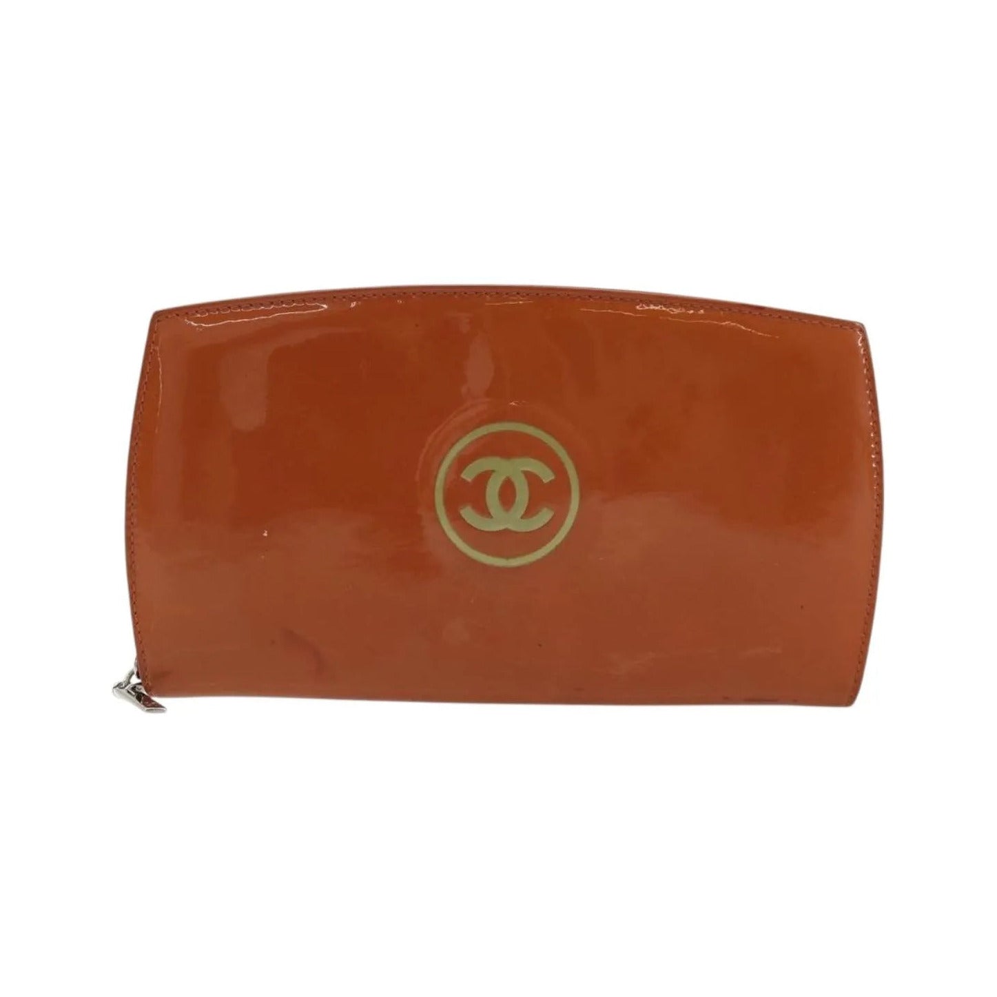 Chanel CC Logo Zip Around Patent, Orange, Patent Leather, Wallet